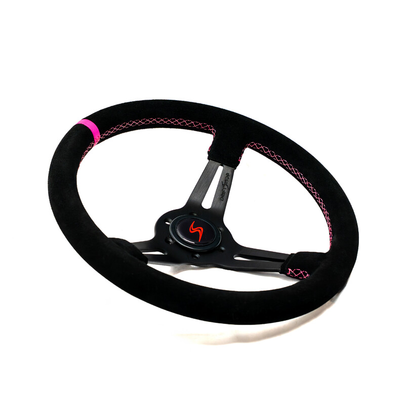 DriftShop Steering Wheel (70 mm Dish), "Pink Style" Edition, Black Suede